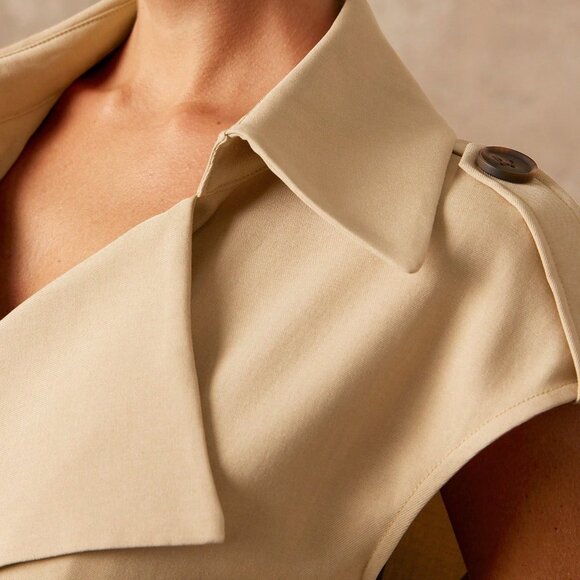 Khaki Casual Women's High-End Stand-Up Collar Windbreaker Vest - Picture 8 of 8